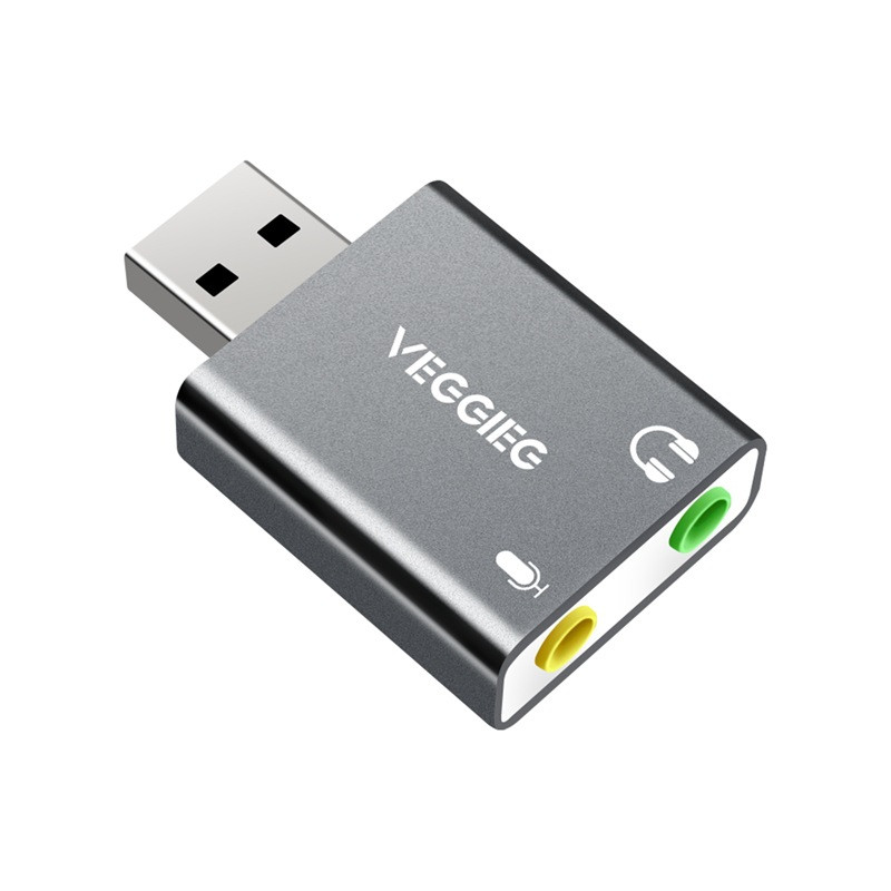 USB звуковая карта VEGGIEG, USB - 3.5mm jack audio, двух портовая для ПК и Ноутбуков