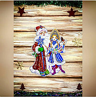 Картинка новогодняя бумажная Дед Мороз со снегурочкой 35см (C7221)