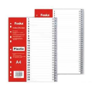 Разделитель 1-12, А4, 12л, пластик,серый Foska