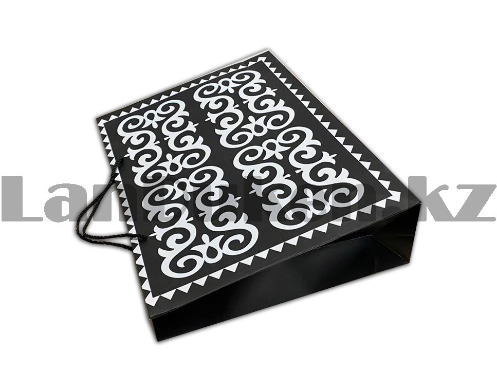 Пакет подарочный средний 45см х 33см х 10.5см прямоугольной формы черного цвета с серым орнаментом - фото 3 - id-p83788805