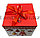 Подарочная коробка S(10х10х10) квадратная в новогодней тематике белого цвета с красной лентой елочные игрушки, фото 5