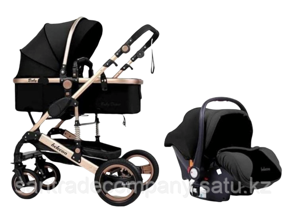Коляска Belecoo 3в1 черная, золотая рама( автолюлька)