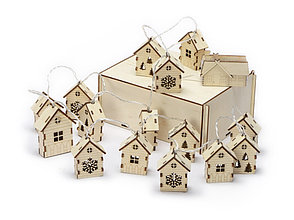 Елочная гирлянда с лампочками Зимняя сказка деревянная + деревянная коробка с наполнителем-стружкой Ларь, фото 1