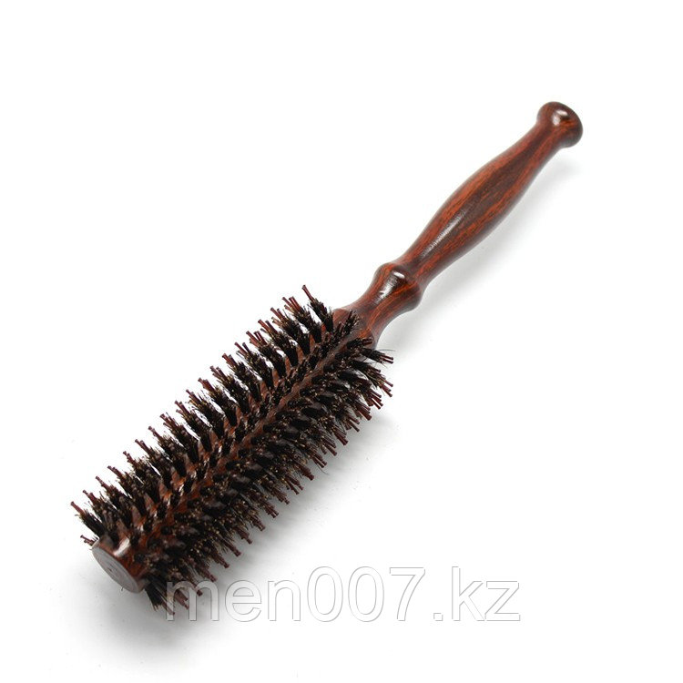 Круглая расческая-щетка для брашинга деревянная с натуральной щетиной и нейлоном