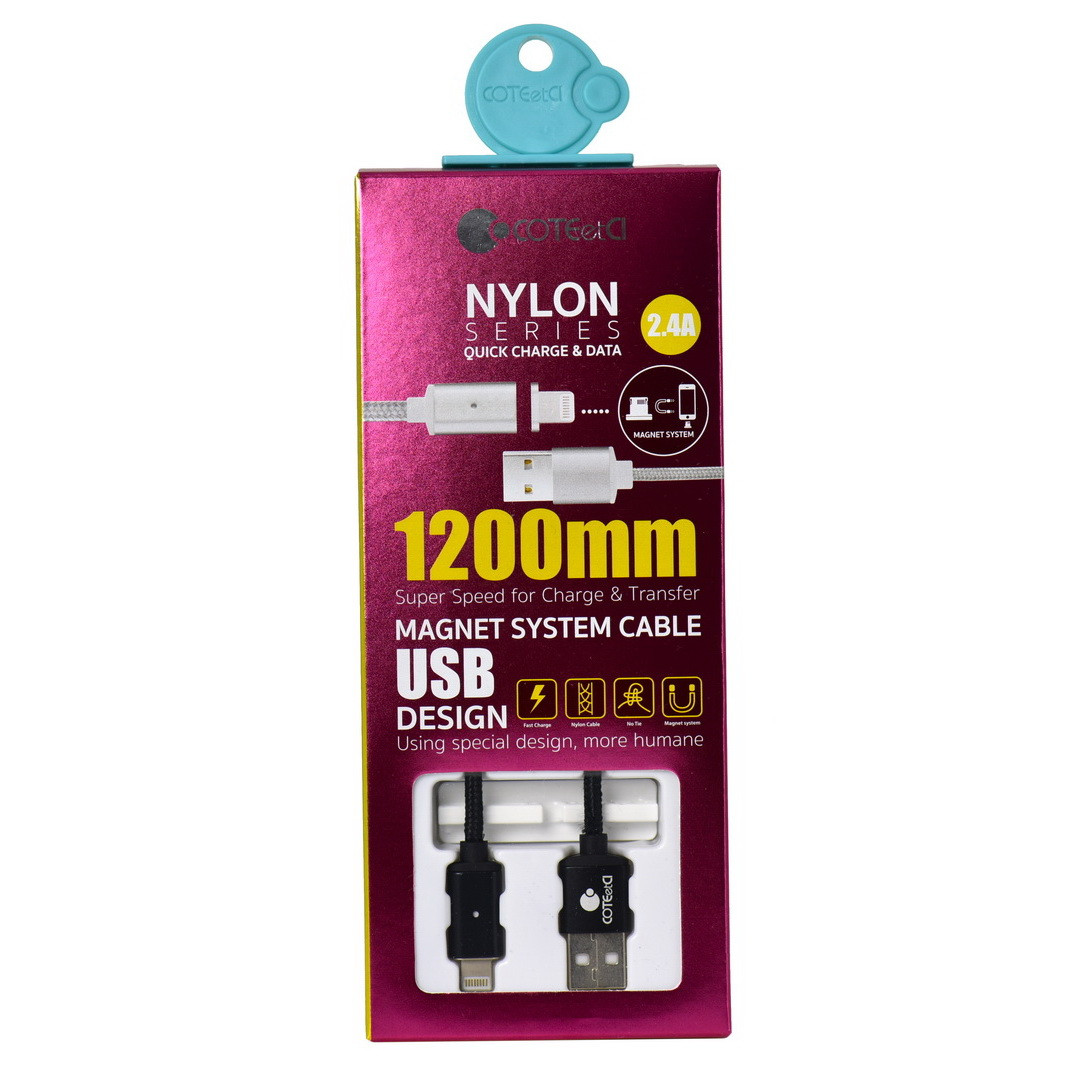 Кабель Apple lightning COTEetCI Nylon Series Magnet System Cable M11 CS2117-BK 2.4A 1.2m Black