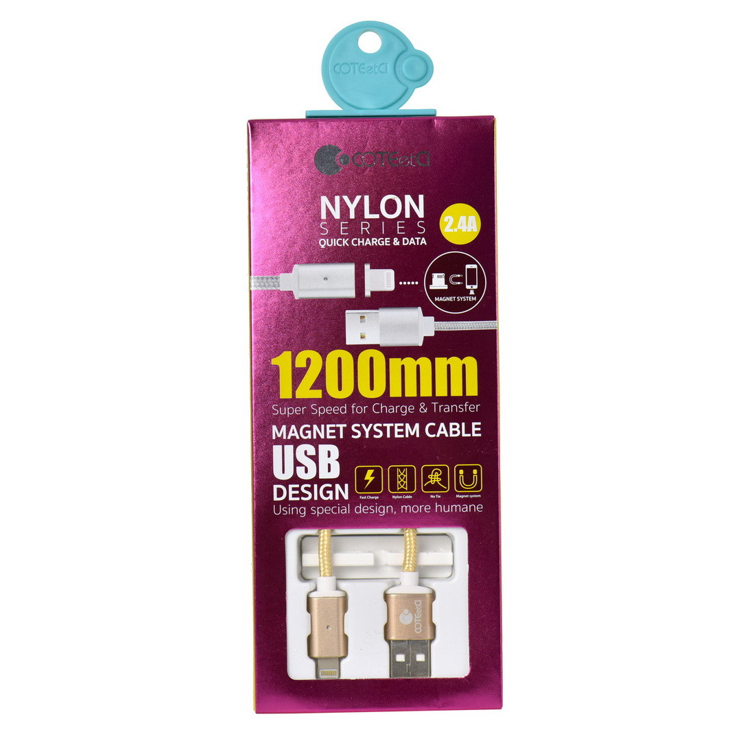 Кабель Apple lightning COTEetCI Nylon Series Magnet System Cable M11 CS2117-GD 2.4A 1.2m Gold
