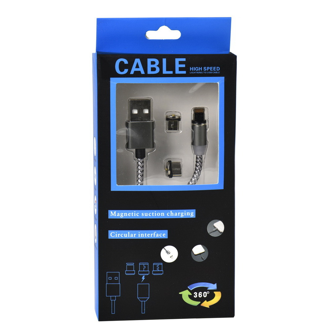 Кабель Magnetic 360* LED indicator Micro USB / lightning / Type-C 1.0m Gray
