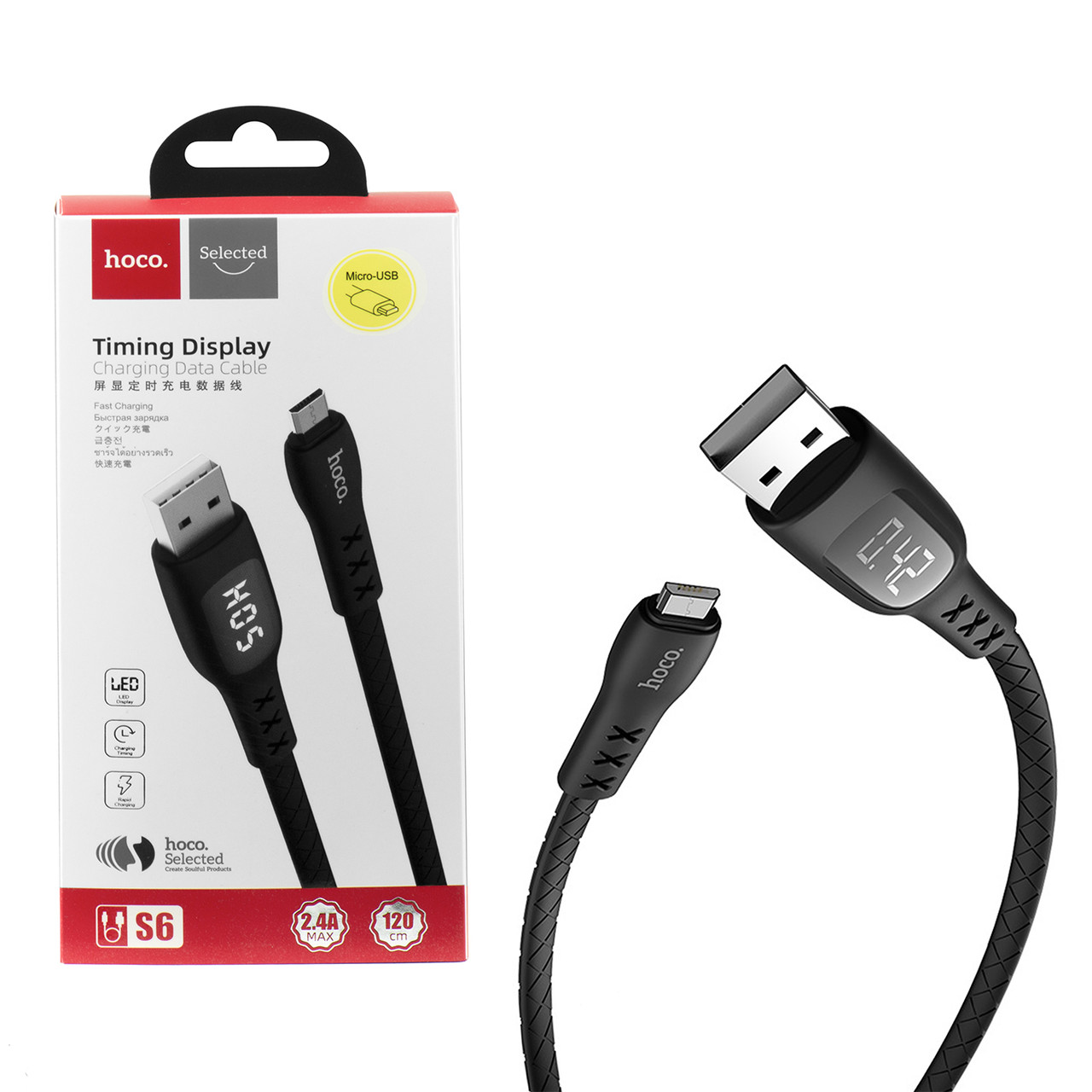 Кабель Micro usb Hoco S6 Timing Display 1.2m, Black