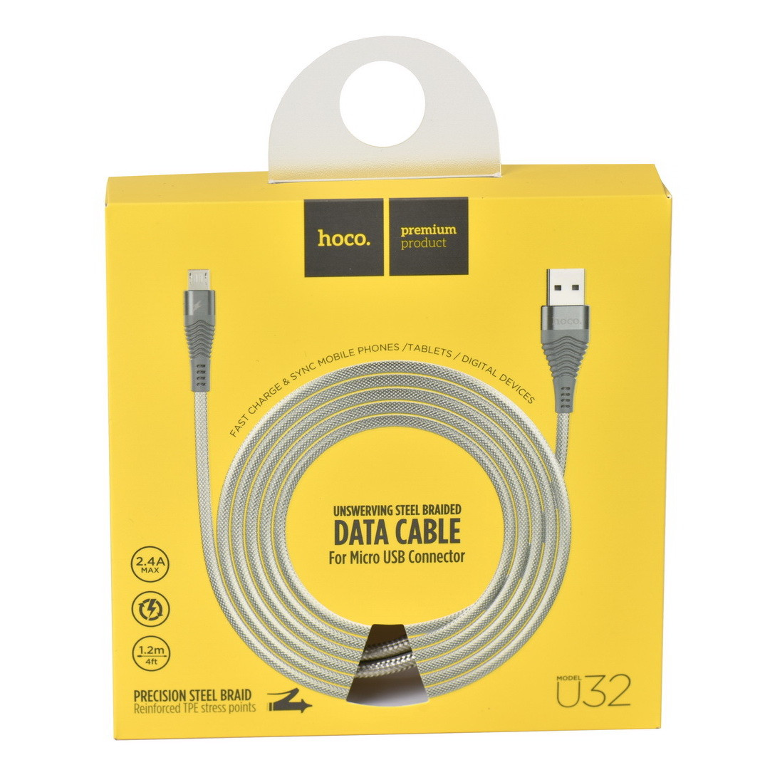 Кабель Micro Usb Hoco U32 Unswerving Steel Braided 2.4A 1.2m Gray