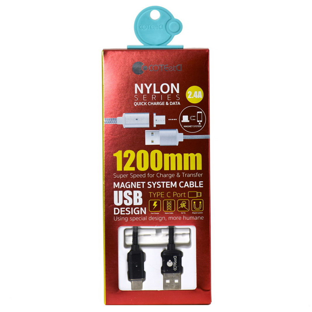 Кабель Type- C COTEetCI Nylon Series Magnet System Cable M42 CS2156-BK 2.4A 1.2m Black