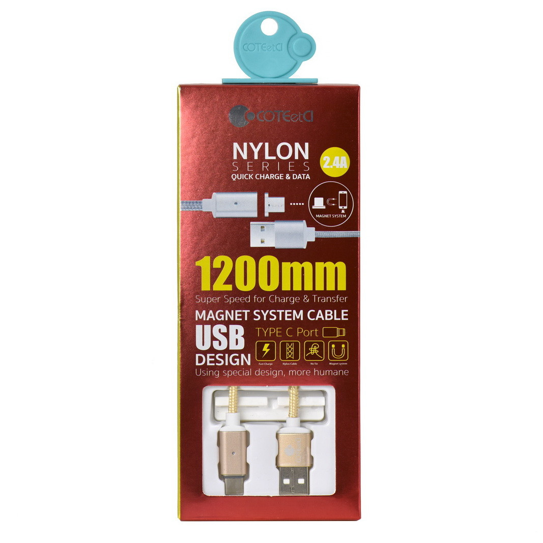 Кабель Type- C COTEetCI Nylon Series Magnet System Cable M42 CS2156-GD 2.4A 1.2m Gold