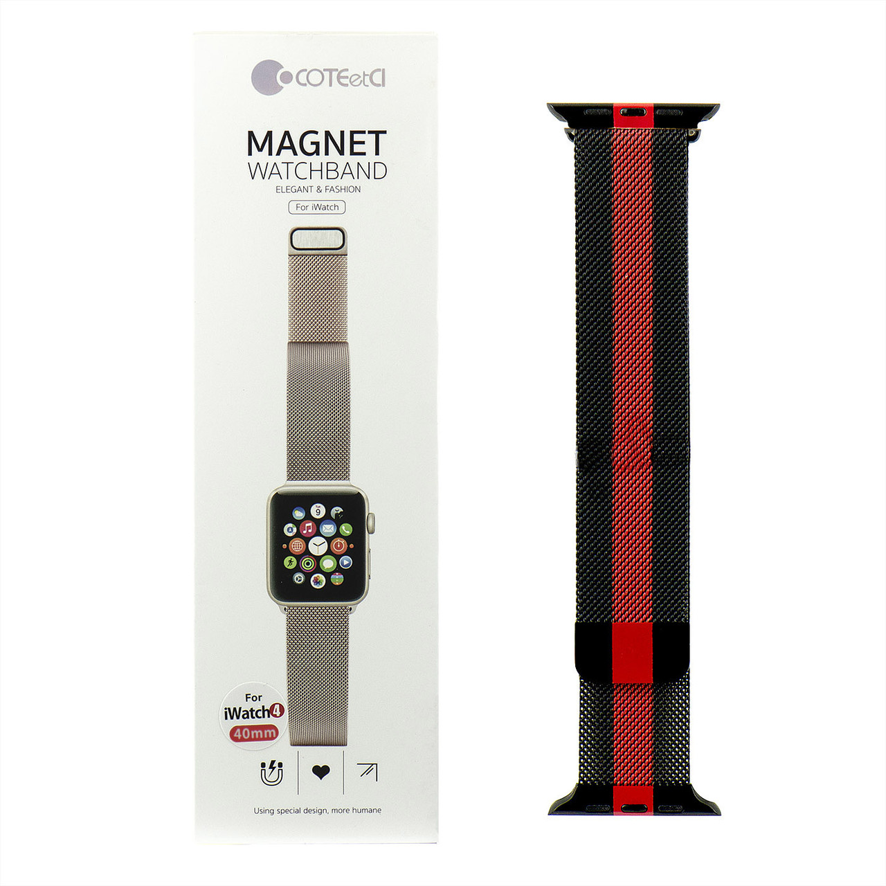 Ремешок For Apple Watch 38mm/40mm COTEetCI W6 WH5202-BR Magnet Band Black/Red