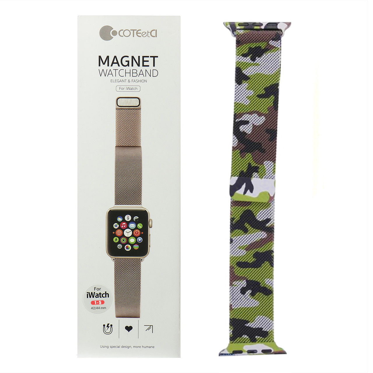 Ремешок For Apple Watch 42mm/44mm COTEetCI W6 WH5203-CL Magnet Band, Camouflage Green/Black