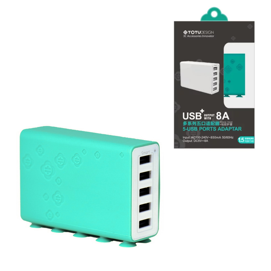 Сетевое зарядное устройство Totu Design Silicone Cover 5XUSB-8A Green