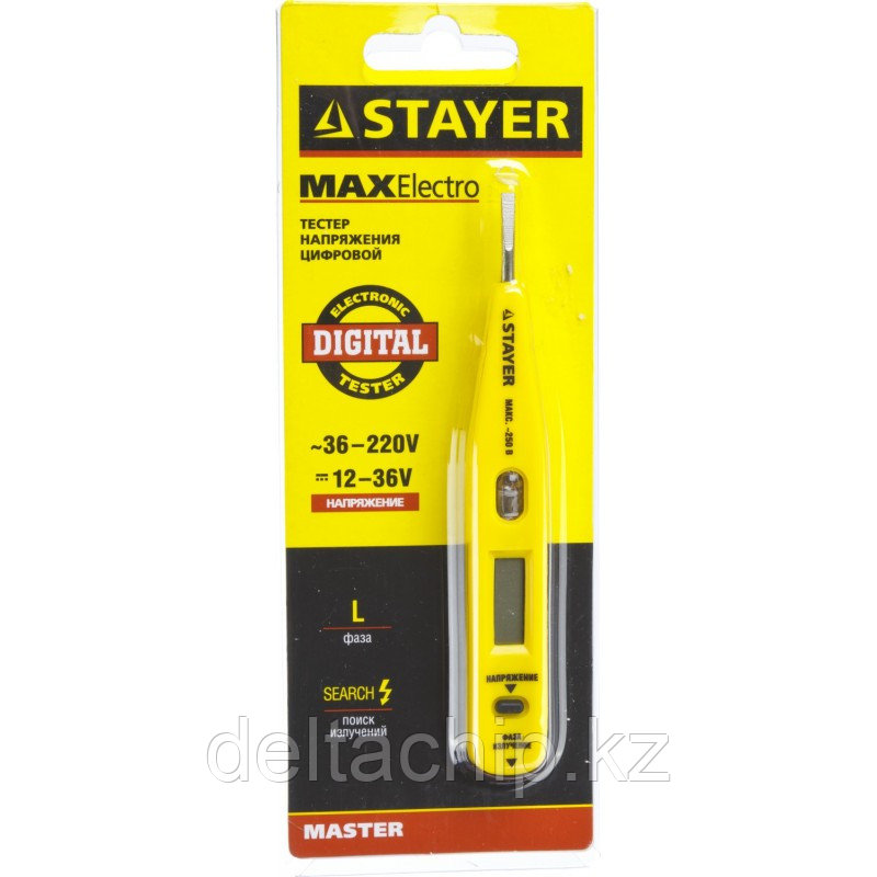 Тестер напряжения STAYER "MASTER" MAXElectro цифровой со световым индикатором, 12-220В, 125мм