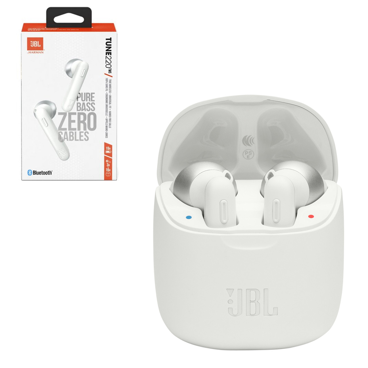 Bluetooth гарнитура JBL Tune220TWS Pure Bass Zero Cables, White