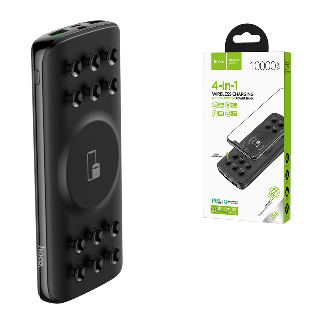 Power bank Hoco J56 Wireless 10000mAh 2XUSB PD 18W QC 3.0, Black