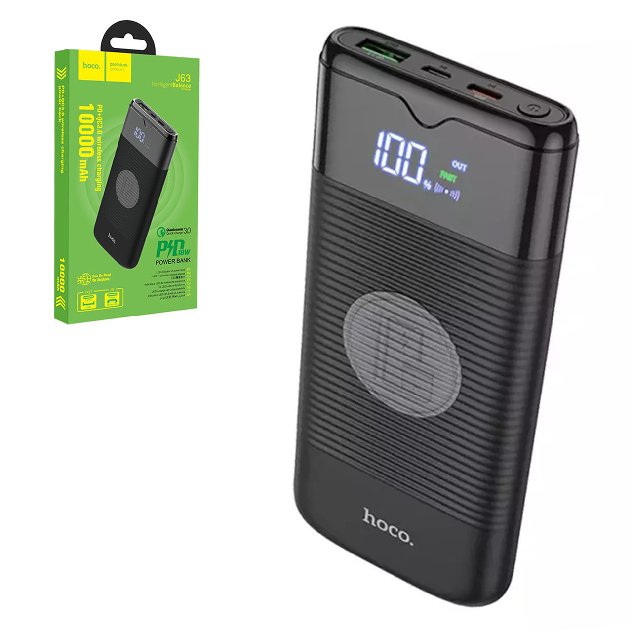 Power bank Hoco J63 Wireless 10000mAh 2XUSB PD 18W QC 3.0, Black