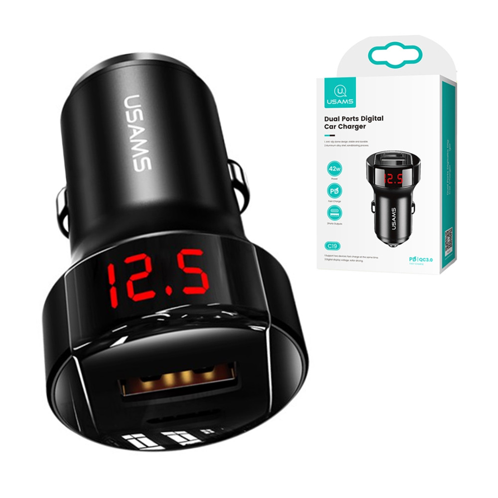 Автомобильное зарядное устройство Usams C19, PD 42W QC 3.0, Black