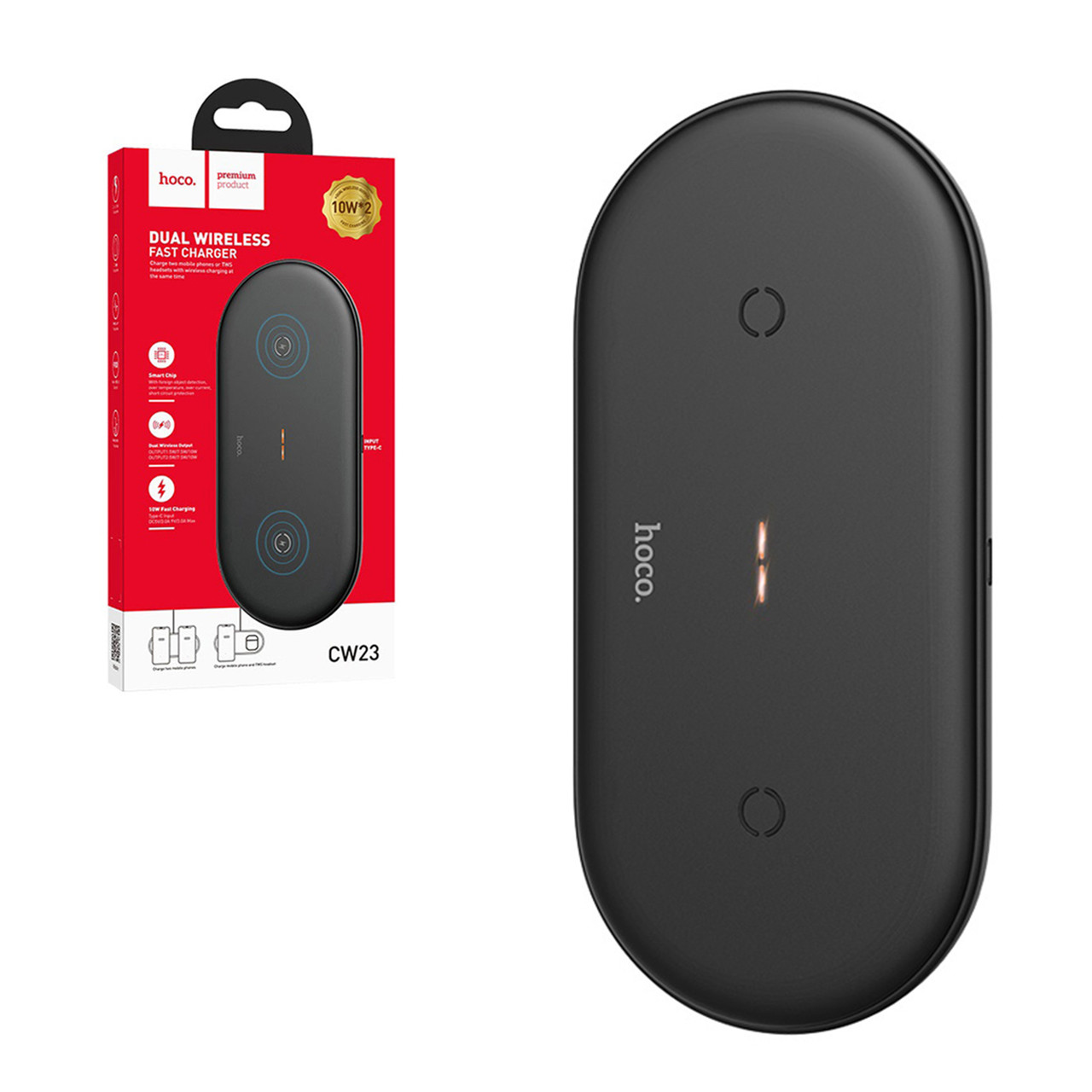 Беспроводное зарядное устройство Hoco CW23 Dual Wireless Fast Charger 10*2W, Black