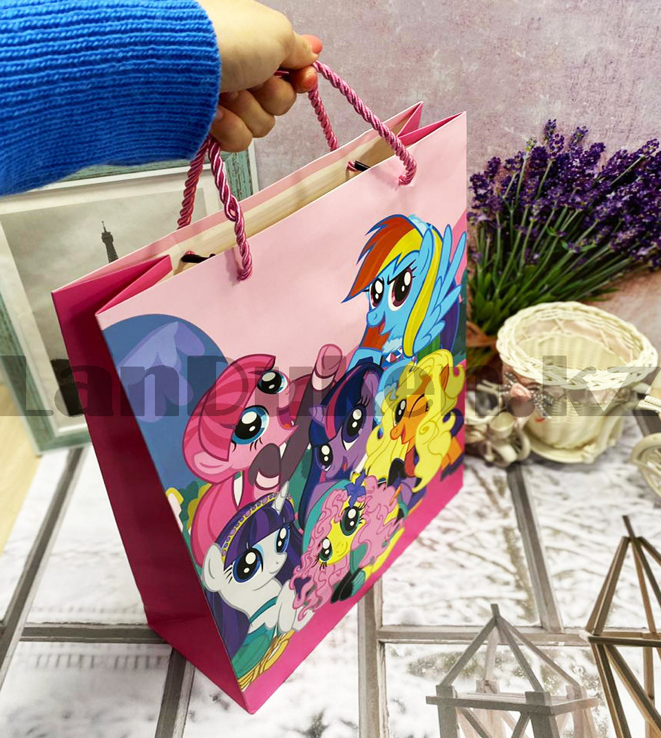 Пакет подарочный L(30х41) для детей из серии My little pony на шнуровке розового цвета с пони - фото 2 - id-p83919804