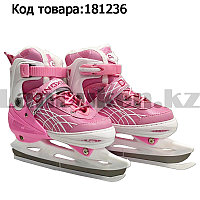 Коньки для льда раздвижные с меховой подкладкой регулируемый размер Dingxing S, M, L розовый цвет