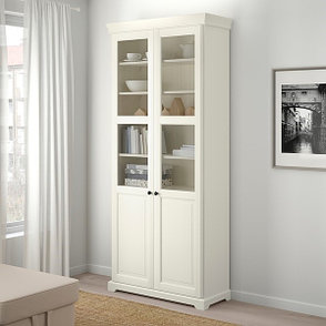 Шкаф книжный ЛИАТОРП со стеклянными дверьми белый ИКЕА, IKEA, фото 2