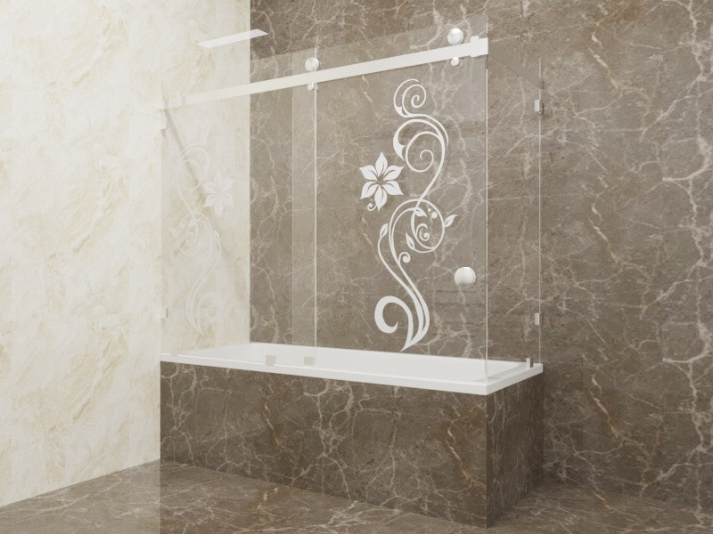 Стеклянная перегородка на ванну угловая с рисунком КС-170К - фото 1 - id-p83909246