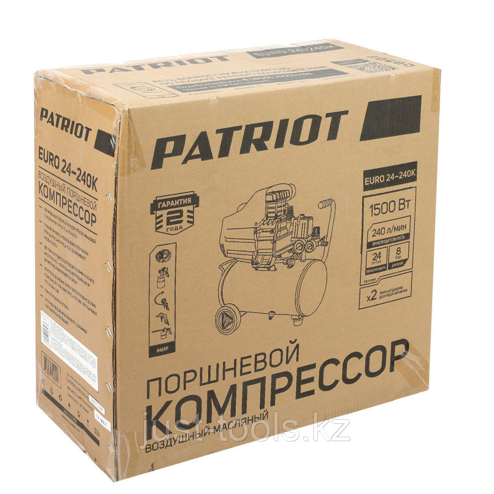 PATRIOT Компрессор Patriot поршневой масляный EURO 24-240K, 240 л/мин, 8 бар, 1500 Вт, 24 л, быстросъемный - фото 3 - id-p83961621