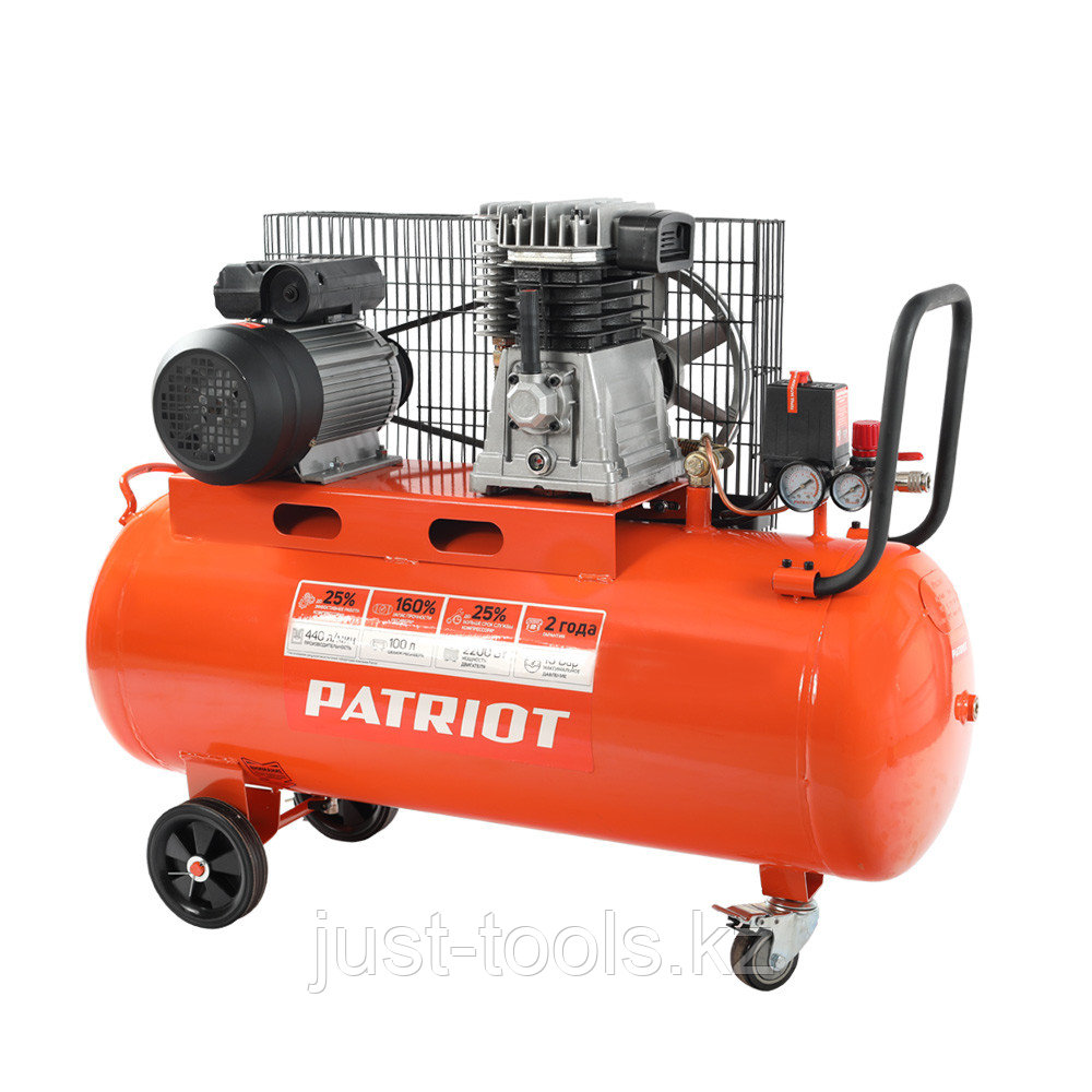 PATRIOT Компрессор Patriot поршневой ременной PTR 100-440I, 440 л/мин, 10 бар, 2200 Вт, 100 л, быстросъемный