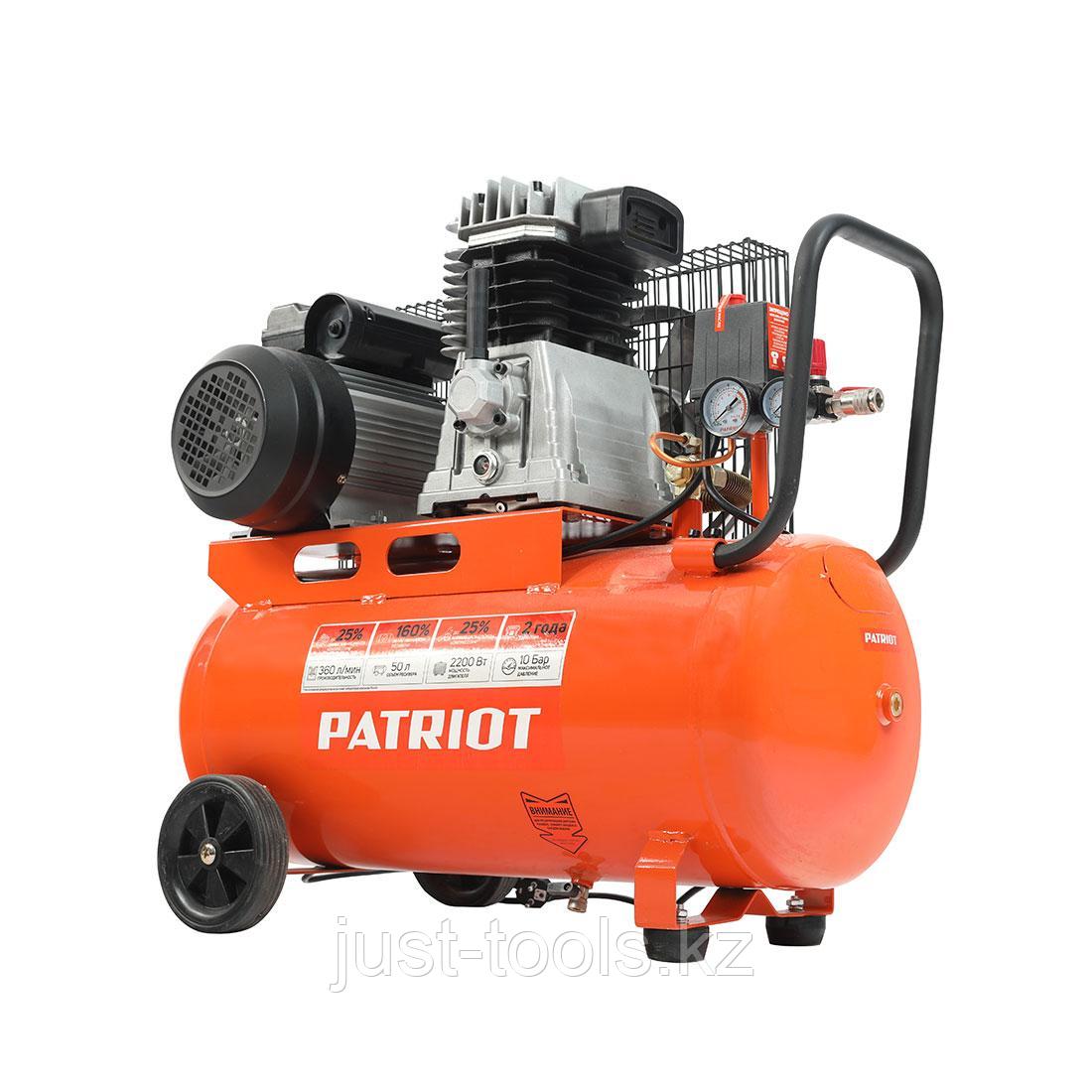 PATRIOT Компрессор Patriot поршневой ременной PTR 50-360I, 360 л/мин, 10 бар, 2200 Вт, 50 л, быстросъемный - фото 4 - id-p83961629