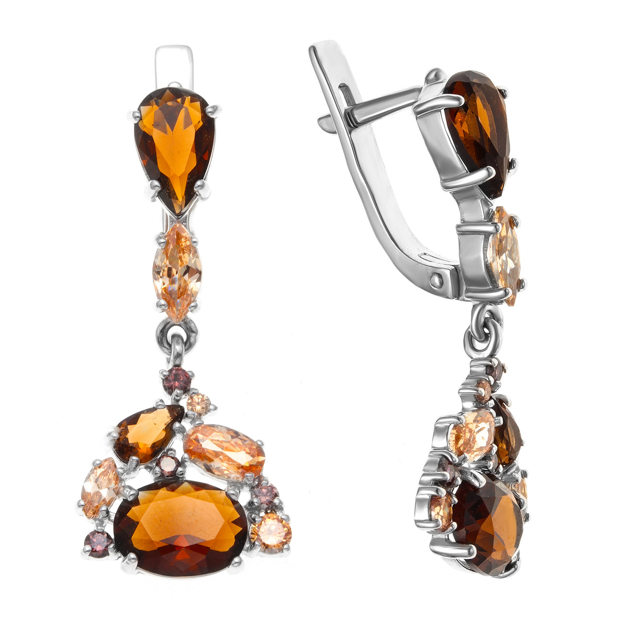 Серьги TEOSA серебро с родием, фианит, многокаменка 200-609aMQ