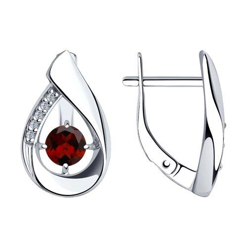 Серьги DIAMANT ( SOKOLOV ) серебро с родием, гранат фианит 94-320-00695-2