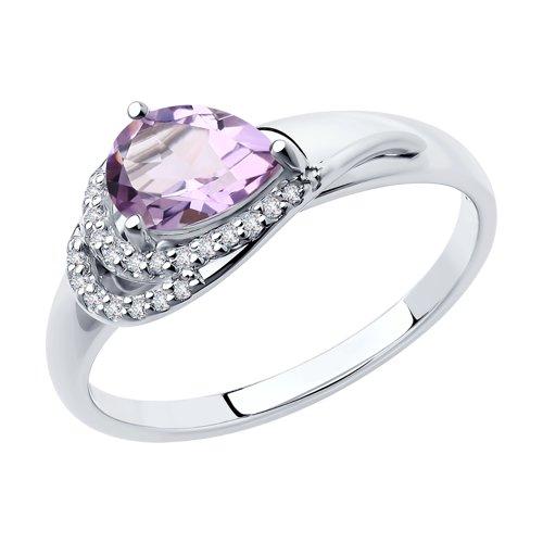 Кольцо DIAMANT ( SOKOLOV ) серебро с родием, аметист фианит 94-310-00548-3 размеры - 17 17,5 18