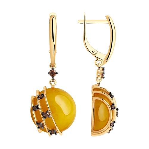 Серьги Diamant (SOKOLOV) серебро с позолотой, янтарь пресс. фианит 93-321-00838-1