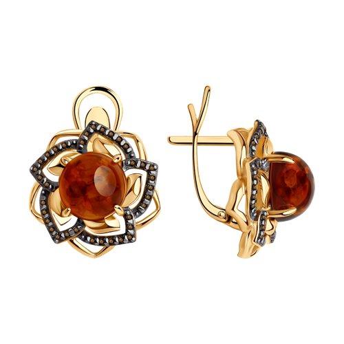 Серьги Diamant (SOKOLOV) серебро с позолотой, янтарь пресс. фианит 93-320-00837-1