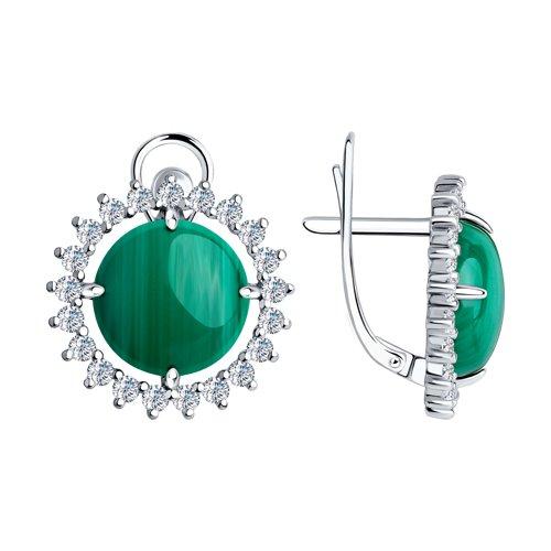 Серьги из серебра с малахитами и фианитами DIAMANT ( SOKOLOV ) покрыто родием 94-320-00882-1