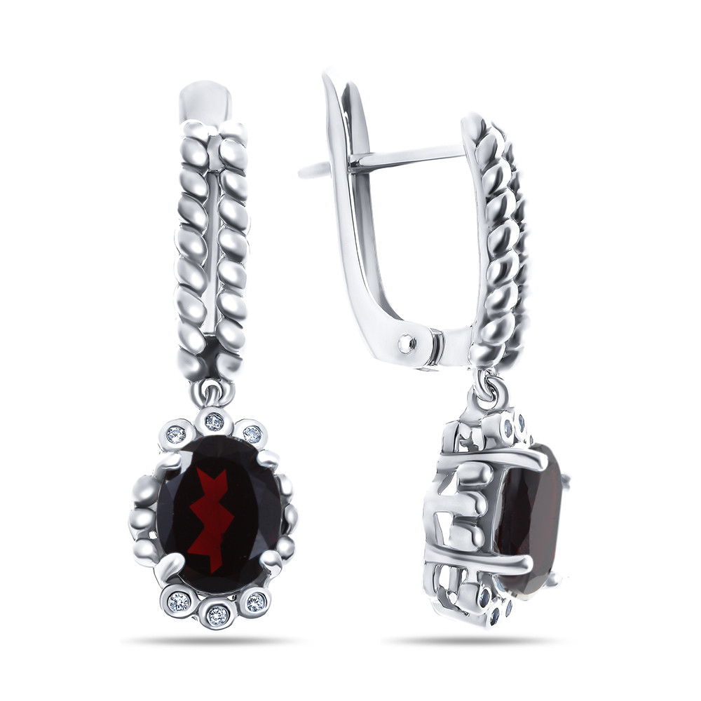 Серьги TEOSA серебро с родием, гранат фианит, "halo" E-DRGR00742-GR