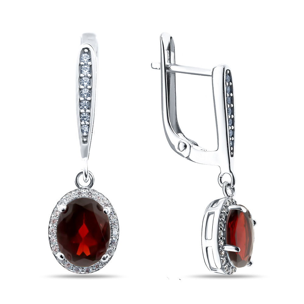 Серьги TEOSA серебро с родием, гранат фианит, "halo" E-DRGR00622-GR