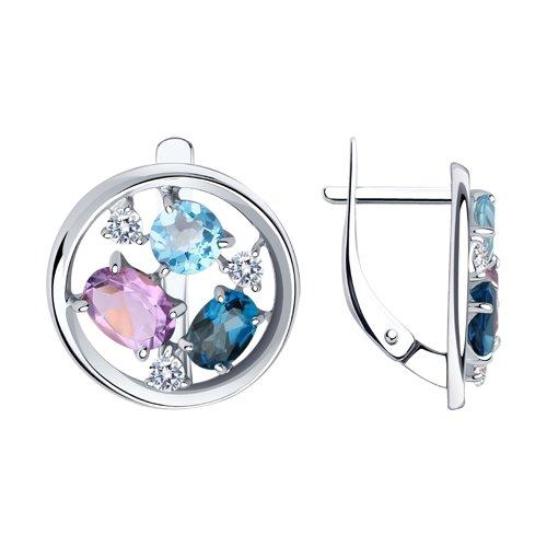 Серьги Diamant (SOKOLOV) серебро с родием, топаз аметист фианит 94-320-00664-1