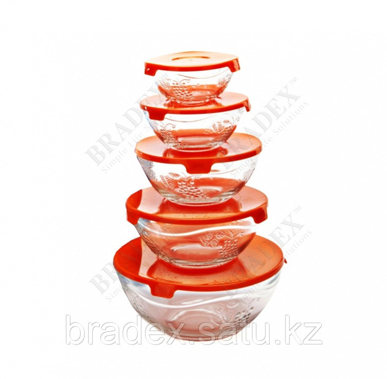 Набор мисок из ажурного стекла, 5 предметов (Glass bowl set with color lid)