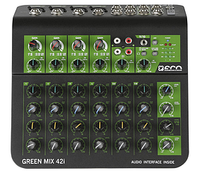 Компактный микшерный пульт со встроенным аудиоинтерфейсом GREEN MIX 42i