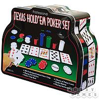 Набор для игры в покер в металлической банке (200 фишек, 2 колоды карт, сукно)