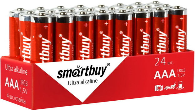 Батарейка алкалиновая (щелочная) Smartbuy LR03/4S (24/480)