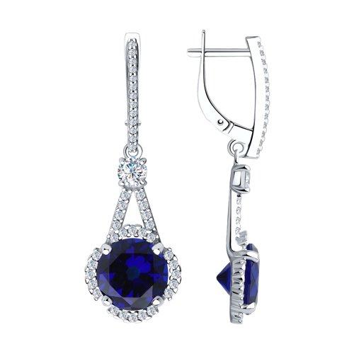Серьги из серебра с ситалами синтетическими и фианитами SOKOLOV 94-321-00470-1 покрыто родием