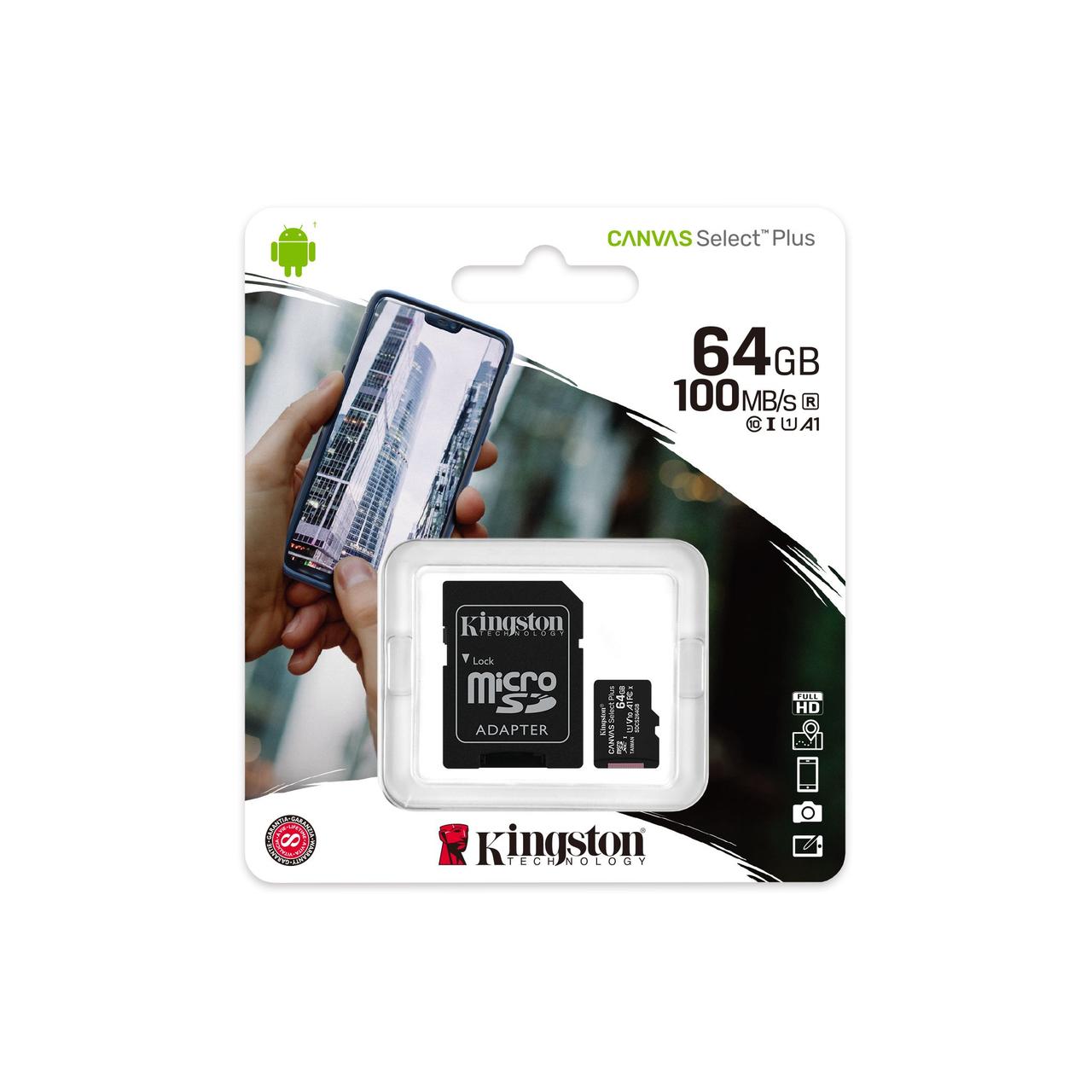 Карта памяти MicroSD, Kingston Canvas Select Plus, 64GB  SDCS2/64GB