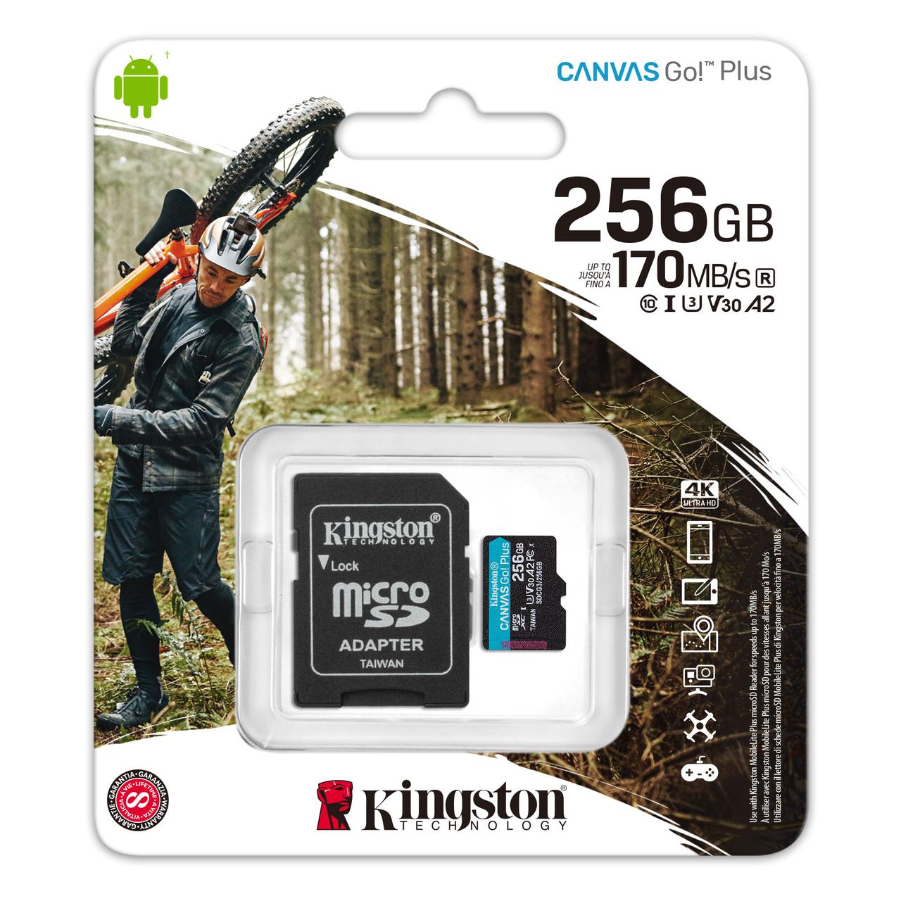 Карта памяти MicroSD, Kingston Canvas Go! Plus, 256GB SDCG3/256GB