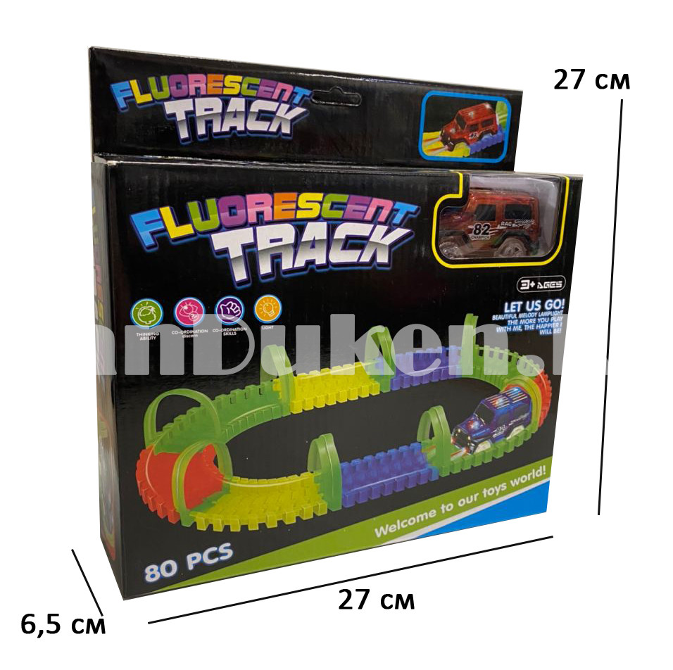 Дорога автотрек с машинкой с светящимися колесами Fluorescent Track Car (Magic Track) 80 деталей YM-801 - фото 2 - id-p84063478