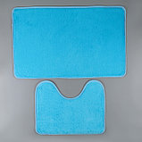 Набор ковриков для ванны и туалета Доляна, 2 шт: 40×50, 50×80 см цвет голубой, фото 2