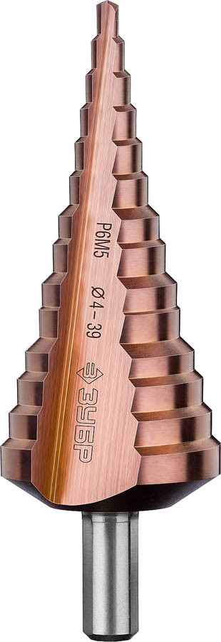 Сверло ступенчатое ЗУБР, 4-39 мм, 14 ступеней, кобальтовое покрытие (29672-4-39-14_z01) - фото 1 - id-p76809491